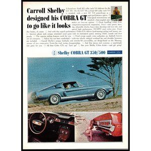 1968 Carroll Shelby Cobra GT350 500 Vintage Print Ad Beach Coast Wall Art Photo
